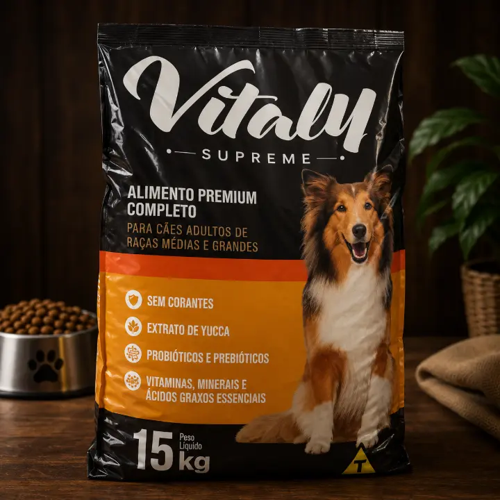 Produto Ração Vitaly Premium para Cães Adultos Raças Médias e Grandes – 15kg