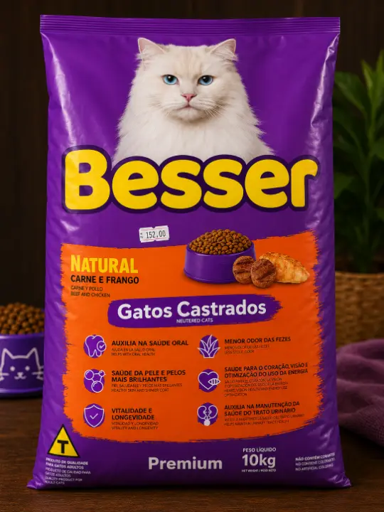 Produto Ração Besser Natural Carne e Frango para Gatos Castrados – 10kg