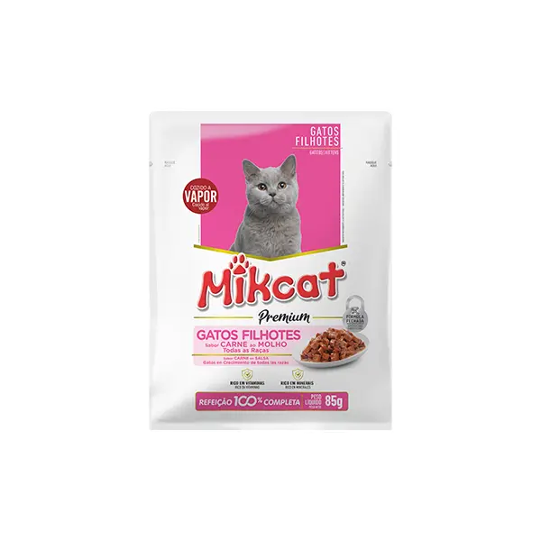 Produto Sachê Mikcat Premium - Gatos Filhotes Sabor Frango ao Molho 85g
