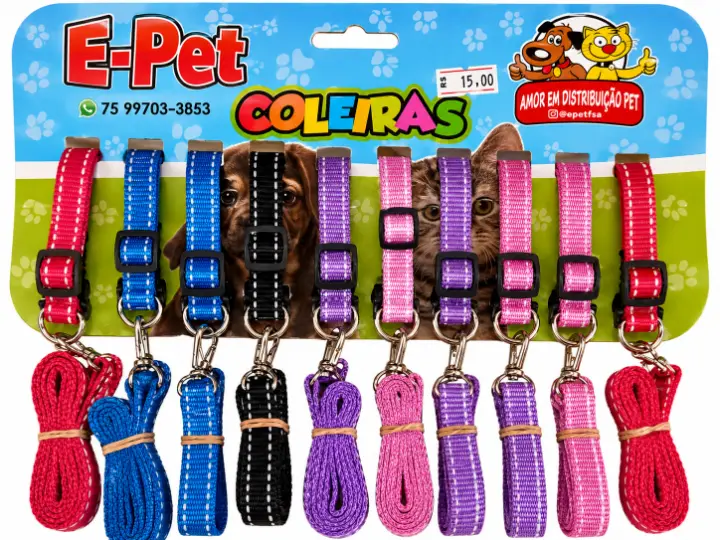 Produto Kit Coleira e Guia E-Pet Diversas Cores