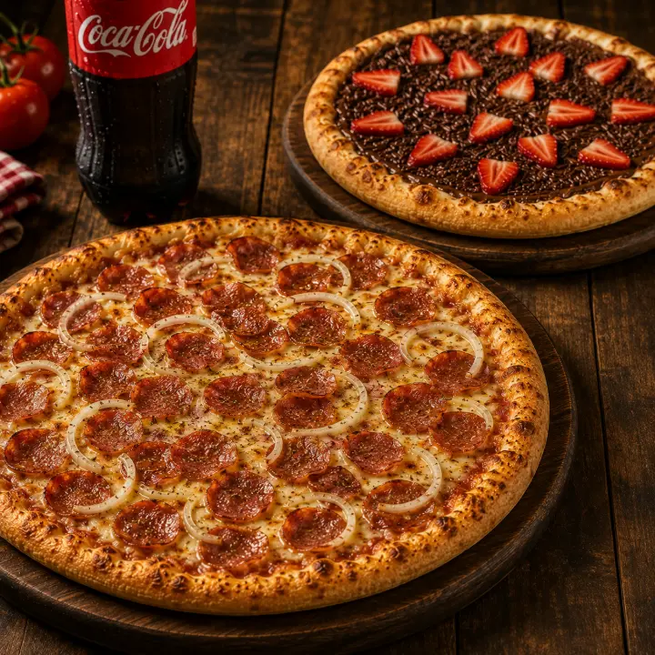 Produto Pizza Grande Tradicional + Pizza Broto Doce