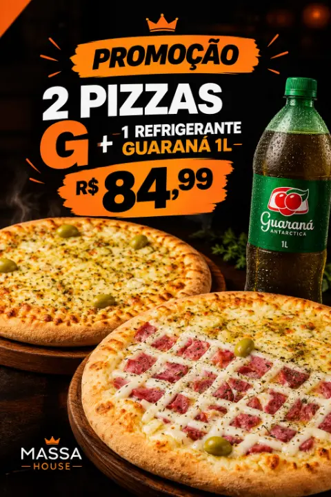 2 Pizzas Grande + Guaraná 1 Litro