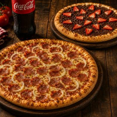 Produto Pizza Grande Tradicional + Pizza Broto Doce