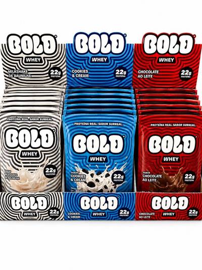 Produto Gold Whey (Milkshake de Baunilha, Cookies & Cream e Chocolate ao Leite)